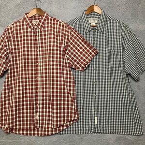 Lot 2 VTG US Expedition Button Up Camp Shirts Men XL Plaid Cotton 90s Outdoor